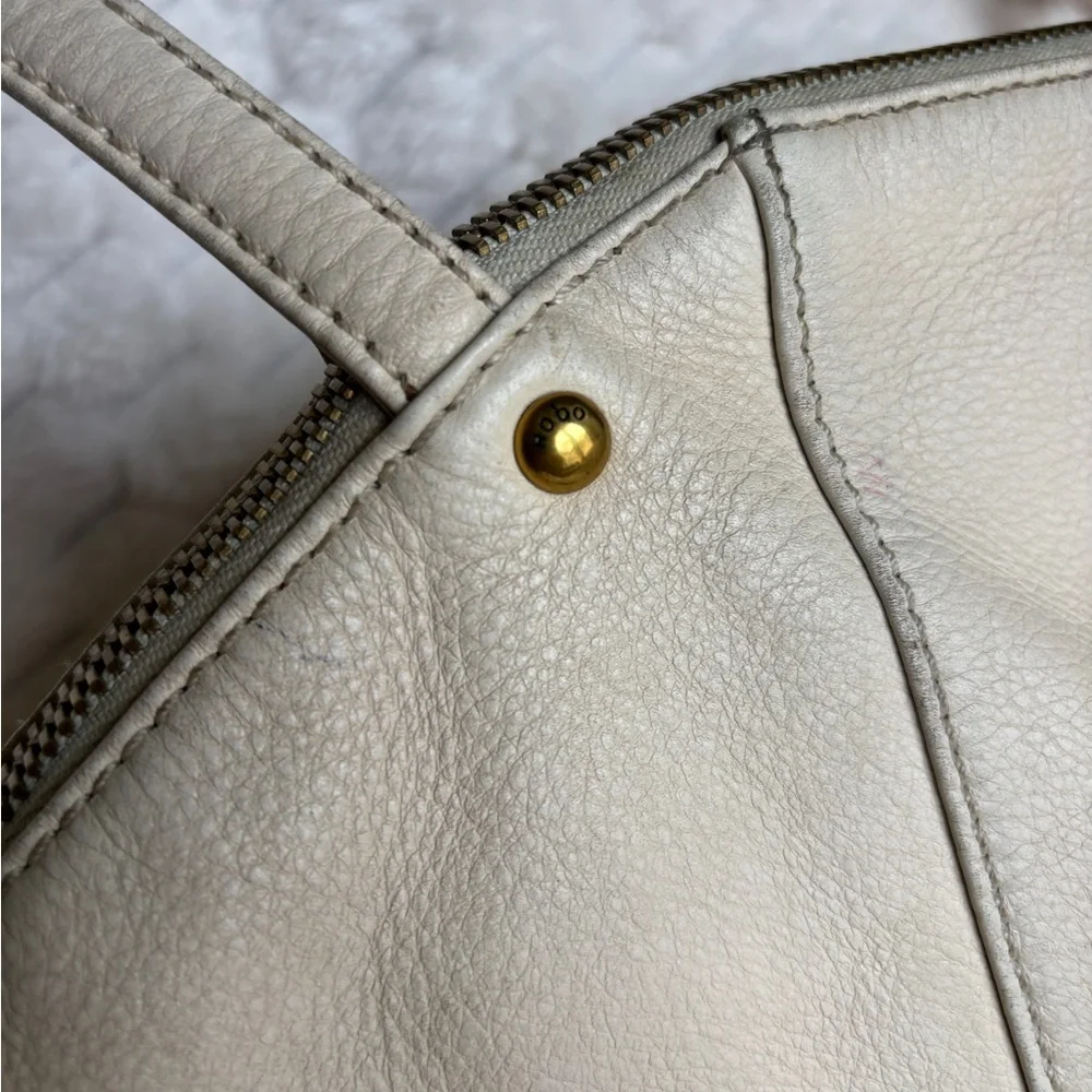 Hobo International Cream Ivory Pebbled Leather Large Tote Gold Hardware